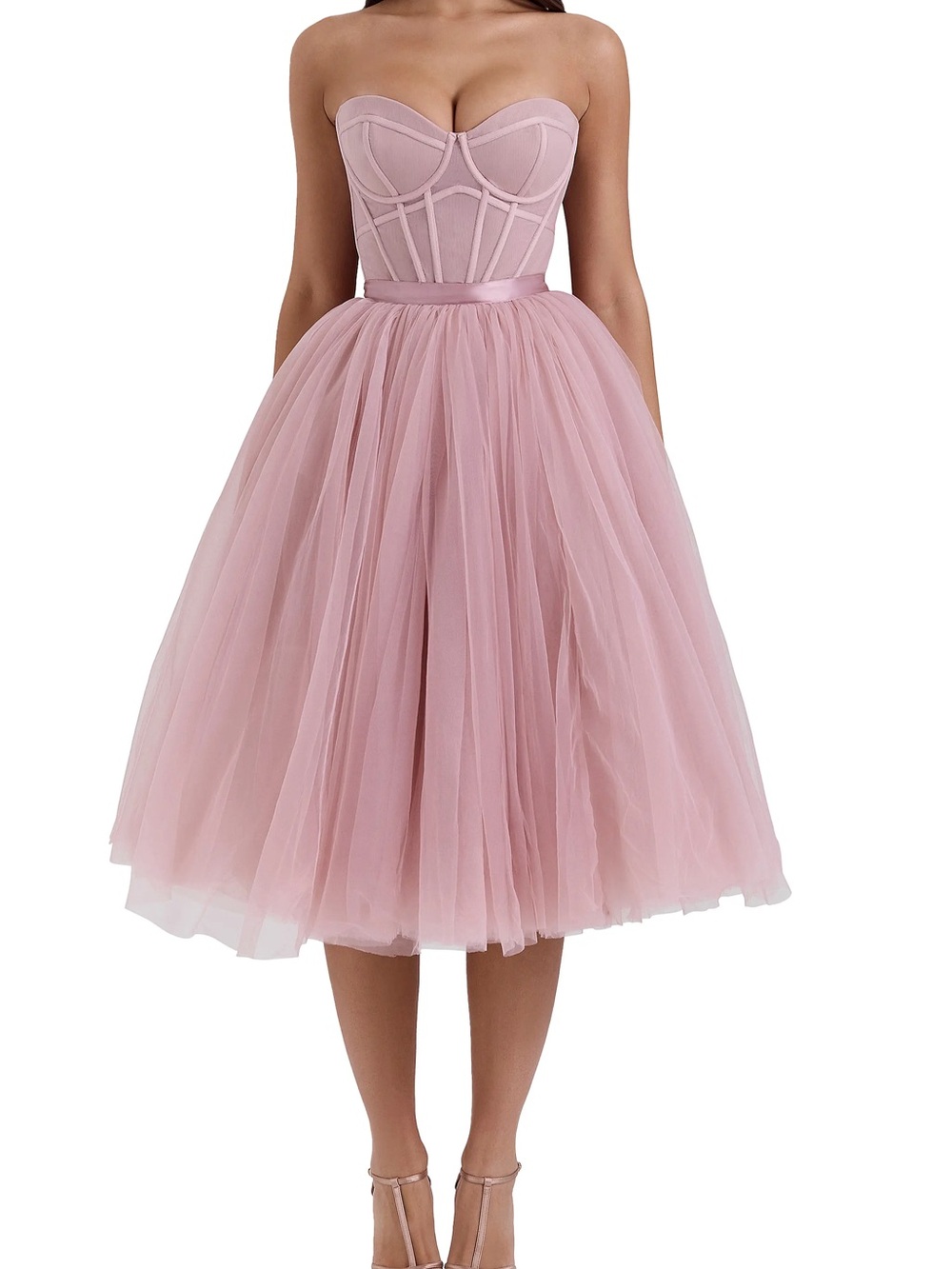 House of CB Strapless Blush Pink Tulle Midi Dress - Picture 3 of 3